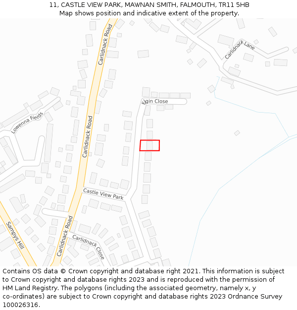 11, CASTLE VIEW PARK, MAWNAN SMITH, FALMOUTH, TR11 5HB: Location map and indicative extent of plot