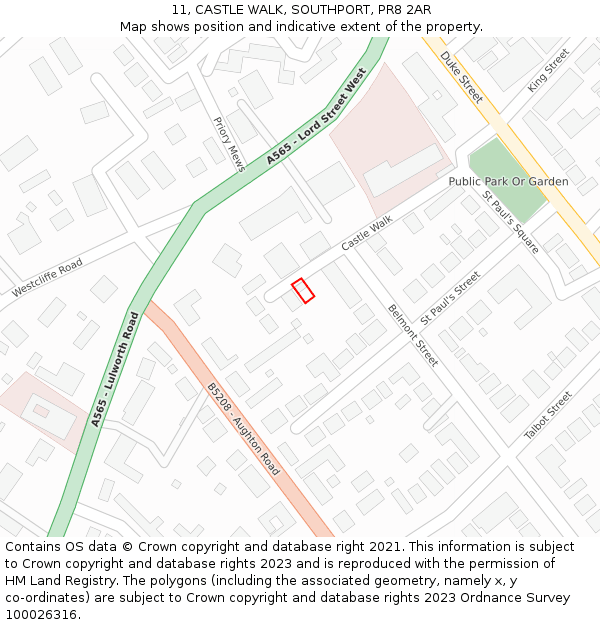 11, CASTLE WALK, SOUTHPORT, PR8 2AR: Location map and indicative extent of plot