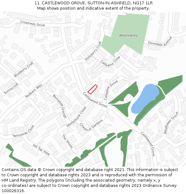 11, CASTLEWOOD GROVE, SUTTON-IN-ASHFIELD, NG17 1LR: Location map and indicative extent of plot