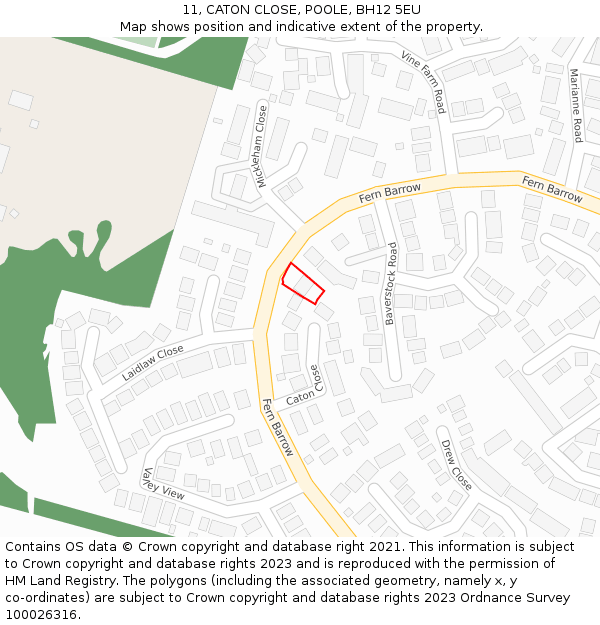 11, CATON CLOSE, POOLE, BH12 5EU: Location map and indicative extent of plot