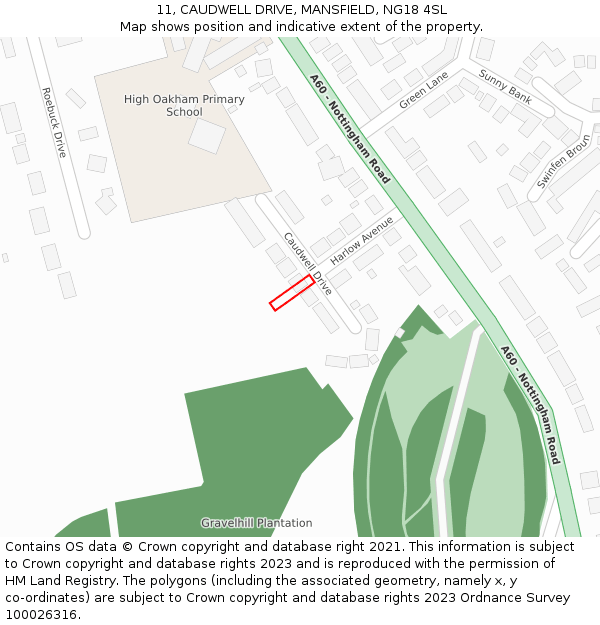 11, CAUDWELL DRIVE, MANSFIELD, NG18 4SL: Location map and indicative extent of plot