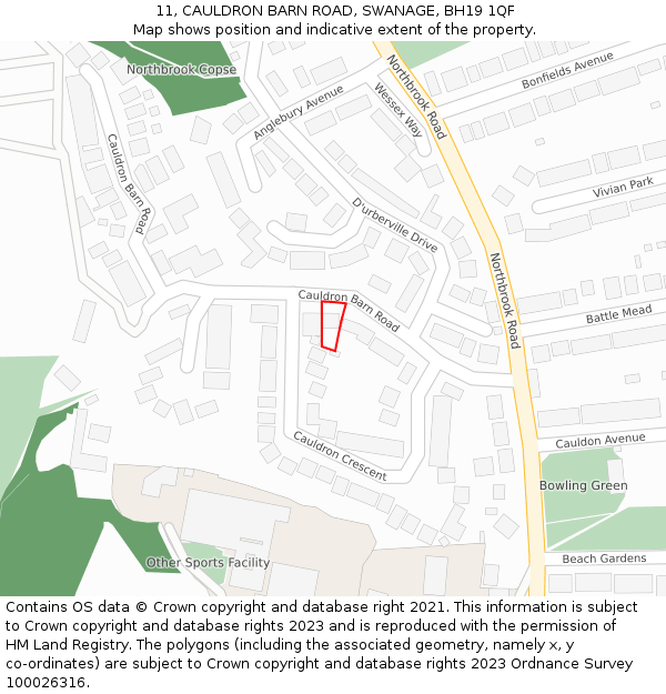 11, CAULDRON BARN ROAD, SWANAGE, BH19 1QF: Location map and indicative extent of plot