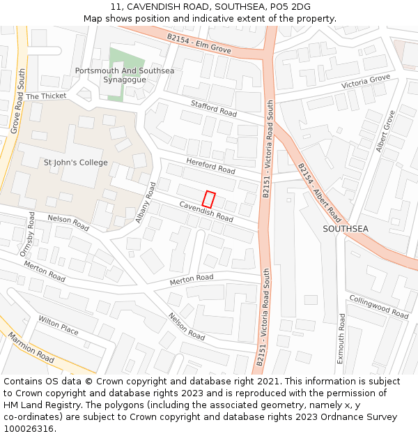 11, CAVENDISH ROAD, SOUTHSEA, PO5 2DG: Location map and indicative extent of plot