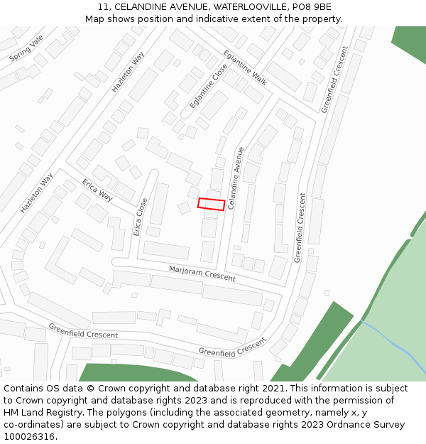 11, CELANDINE AVENUE, WATERLOOVILLE, PO8 9BE: Location map and indicative extent of plot