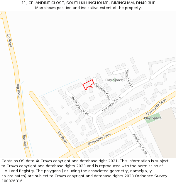11, CELANDINE CLOSE, SOUTH KILLINGHOLME, IMMINGHAM, DN40 3HP: Location map and indicative extent of plot