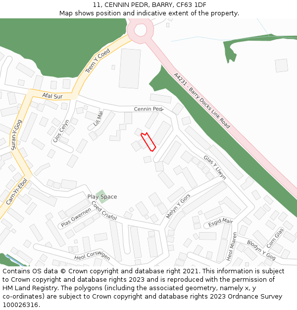 11, CENNIN PEDR, BARRY, CF63 1DF: Location map and indicative extent of plot