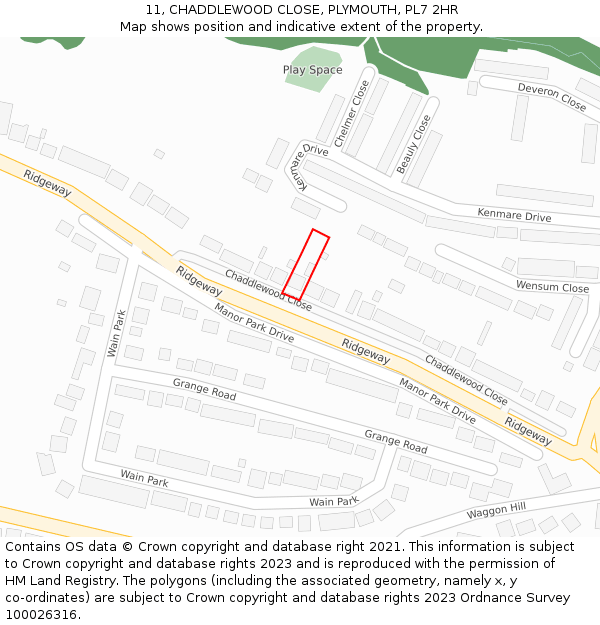 11, CHADDLEWOOD CLOSE, PLYMOUTH, PL7 2HR: Location map and indicative extent of plot