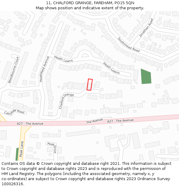 11, CHALFORD GRANGE, FAREHAM, PO15 5QN: Location map and indicative extent of plot