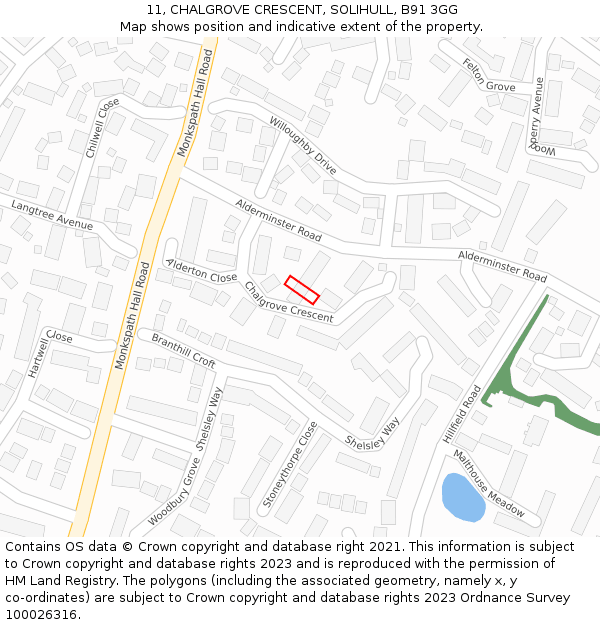 11, CHALGROVE CRESCENT, SOLIHULL, B91 3GG: Location map and indicative extent of plot