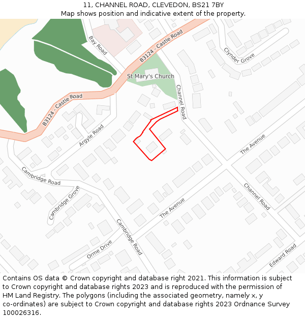 11, CHANNEL ROAD, CLEVEDON, BS21 7BY: Location map and indicative extent of plot