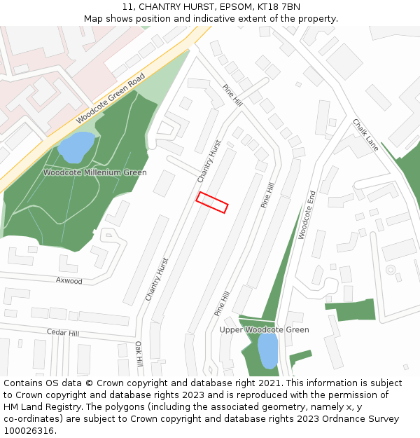 11, CHANTRY HURST, EPSOM, KT18 7BN: Location map and indicative extent of plot