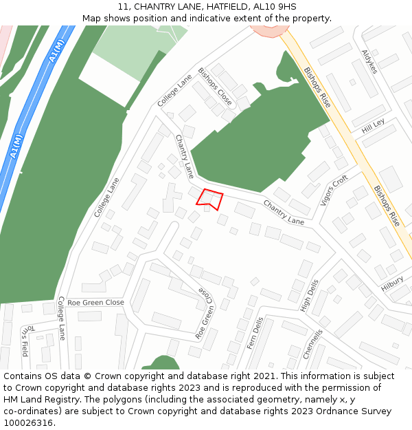 11, CHANTRY LANE, HATFIELD, AL10 9HS: Location map and indicative extent of plot