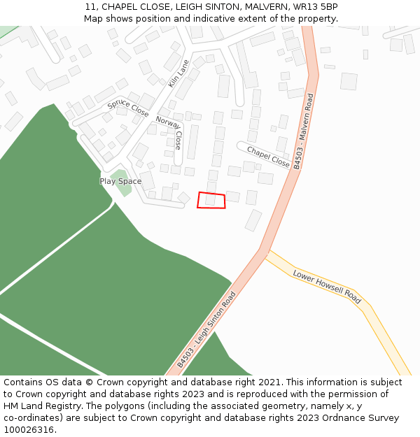 11, CHAPEL CLOSE, LEIGH SINTON, MALVERN, WR13 5BP: Location map and indicative extent of plot