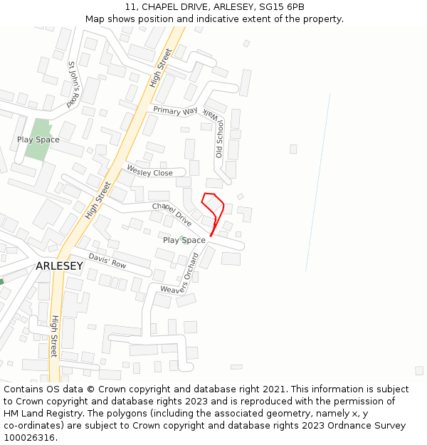 11, CHAPEL DRIVE, ARLESEY, SG15 6PB: Location map and indicative extent of plot