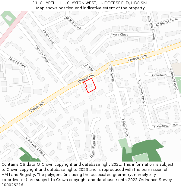 11, CHAPEL HILL, CLAYTON WEST, HUDDERSFIELD, HD8 9NH: Location map and indicative extent of plot