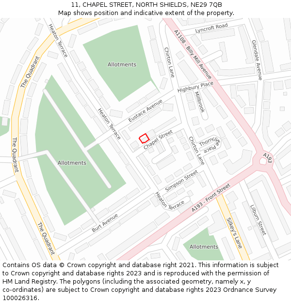 11, CHAPEL STREET, NORTH SHIELDS, NE29 7QB: Location map and indicative extent of plot