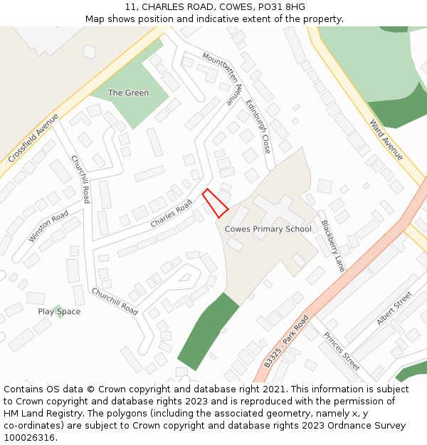 11, CHARLES ROAD, COWES, PO31 8HG: Location map and indicative extent of plot