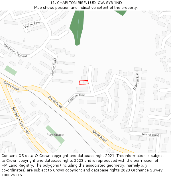 11, CHARLTON RISE, LUDLOW, SY8 1ND: Location map and indicative extent of plot