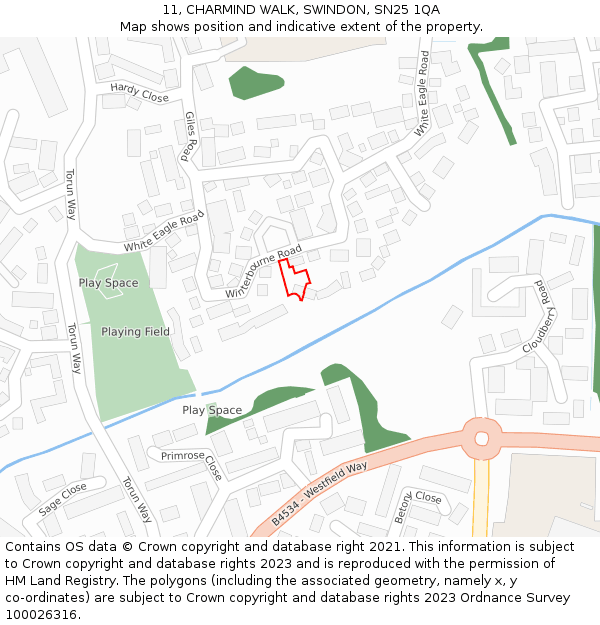 11, CHARMIND WALK, SWINDON, SN25 1QA: Location map and indicative extent of plot