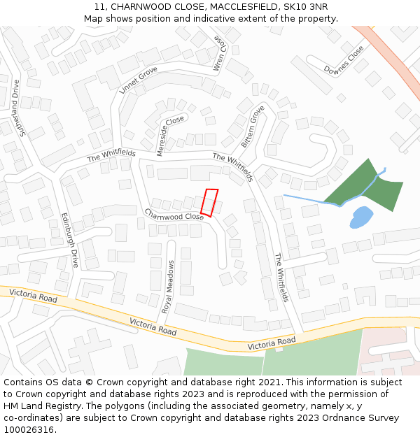 11, CHARNWOOD CLOSE, MACCLESFIELD, SK10 3NR: Location map and indicative extent of plot