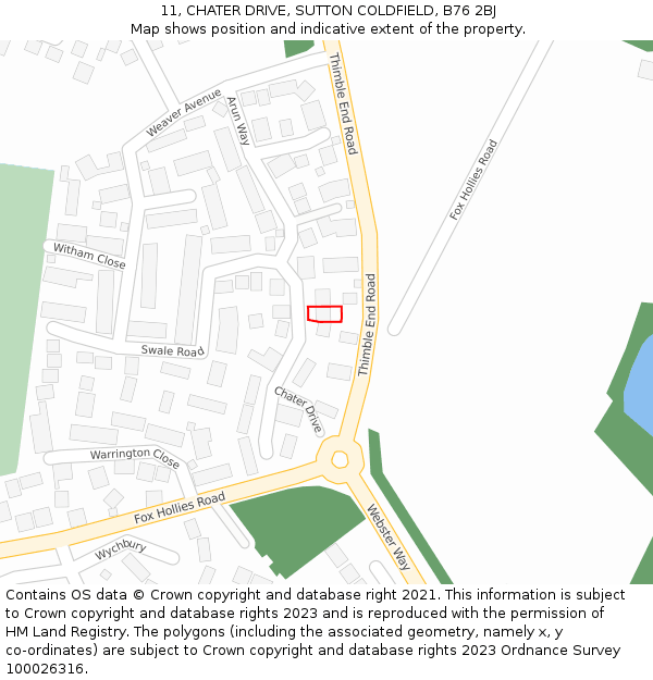 11, CHATER DRIVE, SUTTON COLDFIELD, B76 2BJ: Location map and indicative extent of plot