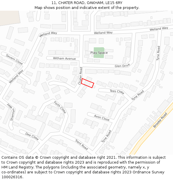 11, CHATER ROAD, OAKHAM, LE15 6RY: Location map and indicative extent of plot