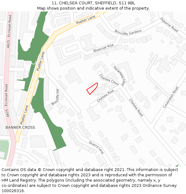 11, CHELSEA COURT, SHEFFIELD, S11 9BL: Location map and indicative extent of plot