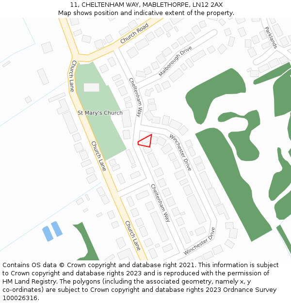 11, CHELTENHAM WAY, MABLETHORPE, LN12 2AX: Location map and indicative extent of plot