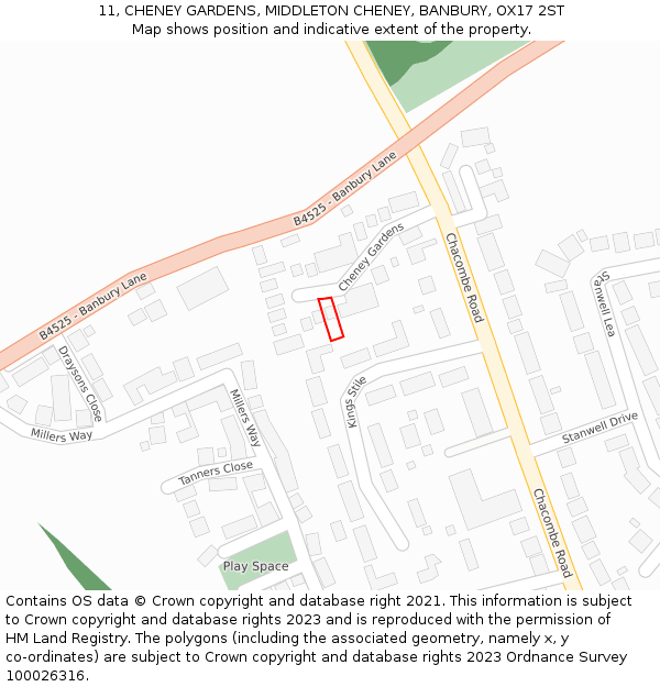 11, CHENEY GARDENS, MIDDLETON CHENEY, BANBURY, OX17 2ST: Location map and indicative extent of plot