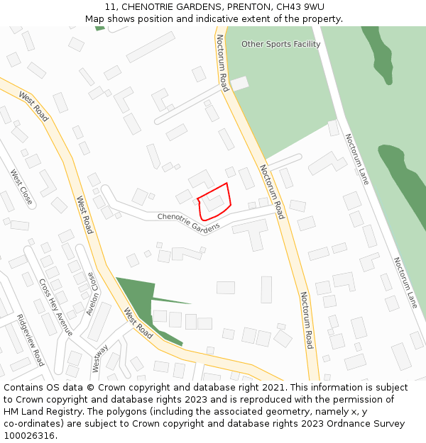 11, CHENOTRIE GARDENS, PRENTON, CH43 9WU: Location map and indicative extent of plot