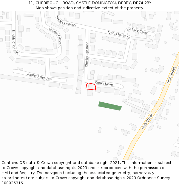11, CHERIBOUGH ROAD, CASTLE DONINGTON, DERBY, DE74 2RY: Location map and indicative extent of plot