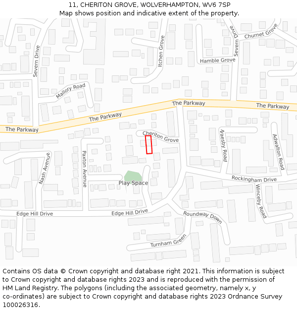 11, CHERITON GROVE, WOLVERHAMPTON, WV6 7SP: Location map and indicative extent of plot