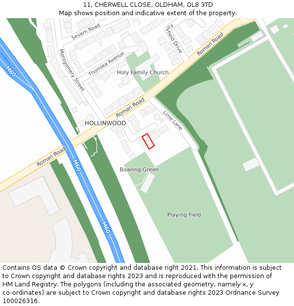 11, CHERWELL CLOSE, OLDHAM, OL8 3TD: Location map and indicative extent of plot