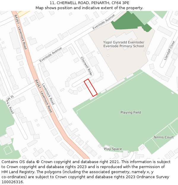 11, CHERWELL ROAD, PENARTH, CF64 3PE: Location map and indicative extent of plot