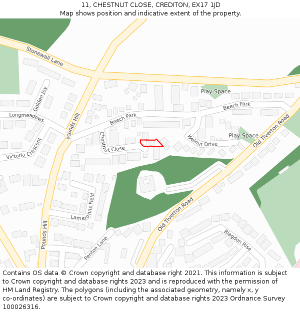 11, CHESTNUT CLOSE, CREDITON, EX17 1JD: Location map and indicative extent of plot