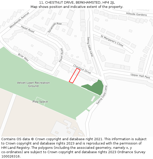 11, CHESTNUT DRIVE, BERKHAMSTED, HP4 2JL: Location map and indicative extent of plot