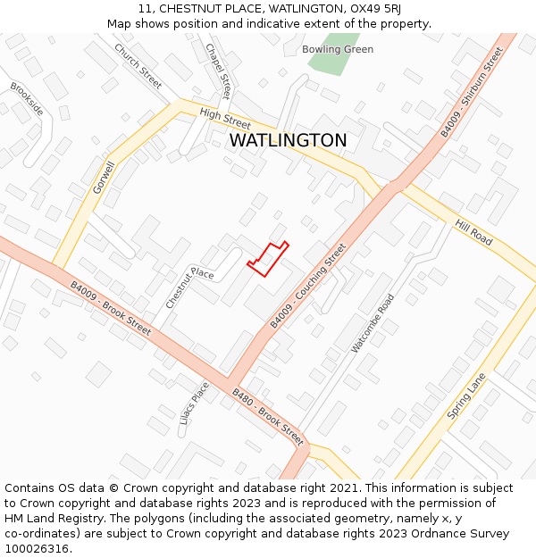 11, CHESTNUT PLACE, WATLINGTON, OX49 5RJ: Location map and indicative extent of plot