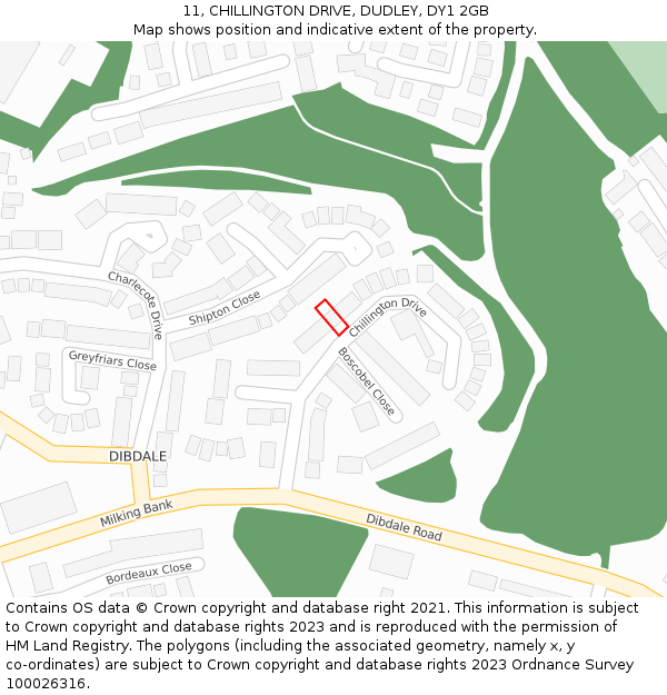 11, CHILLINGTON DRIVE, DUDLEY, DY1 2GB: Location map and indicative extent of plot