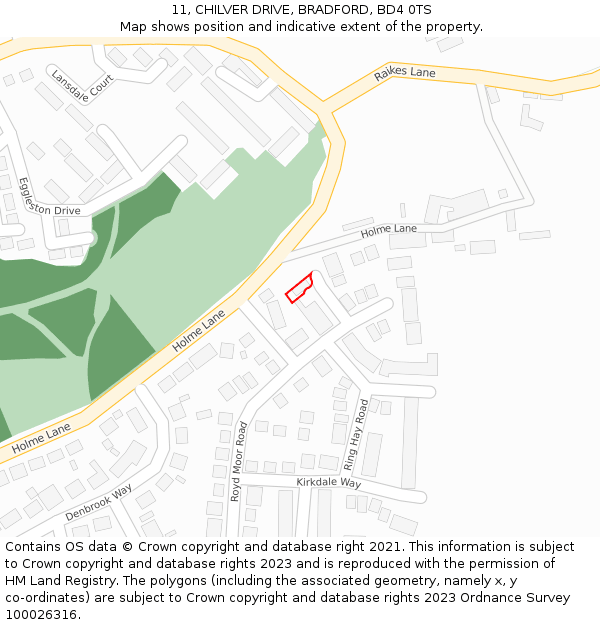 11, CHILVER DRIVE, BRADFORD, BD4 0TS: Location map and indicative extent of plot