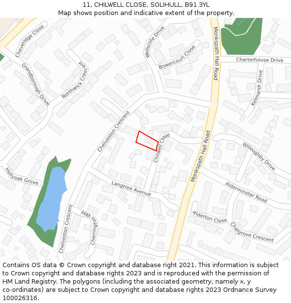 11, CHILWELL CLOSE, SOLIHULL, B91 3YL: Location map and indicative extent of plot