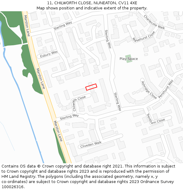 11, CHILWORTH CLOSE, NUNEATON, CV11 4XE: Location map and indicative extent of plot