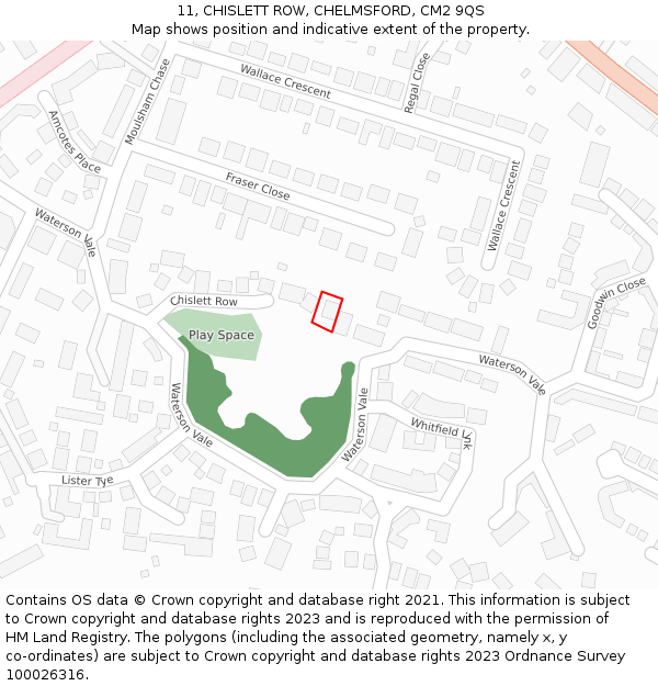 11, CHISLETT ROW, CHELMSFORD, CM2 9QS: Location map and indicative extent of plot