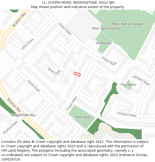 11, CHOPIN ROAD, BASINGSTOKE, RG22 4JN: Location map and indicative extent of plot