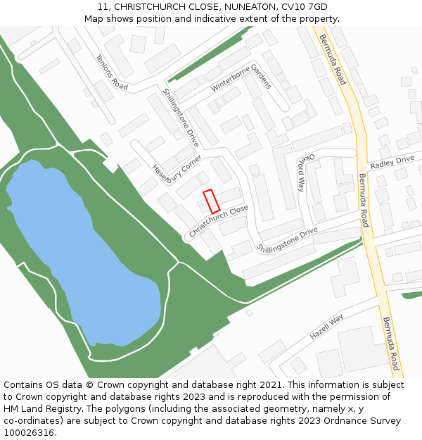 11, CHRISTCHURCH CLOSE, NUNEATON, CV10 7GD: Location map and indicative extent of plot