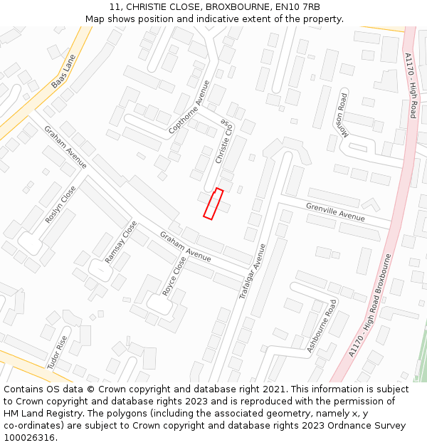 11, CHRISTIE CLOSE, BROXBOURNE, EN10 7RB: Location map and indicative extent of plot