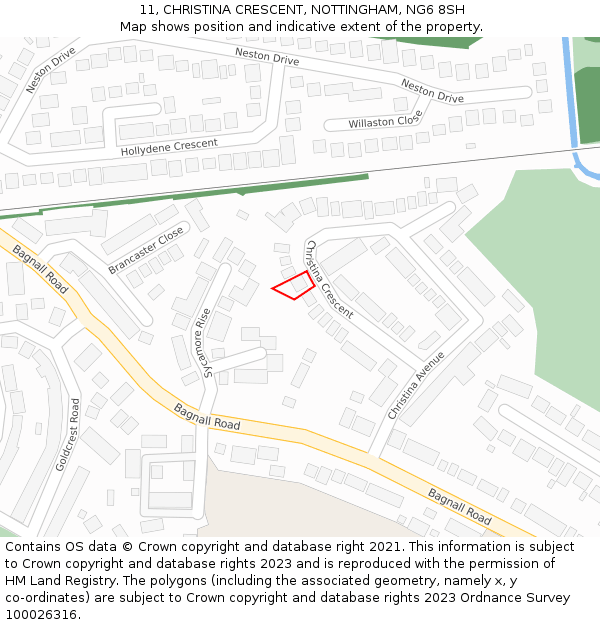 11, CHRISTINA CRESCENT, NOTTINGHAM, NG6 8SH: Location map and indicative extent of plot