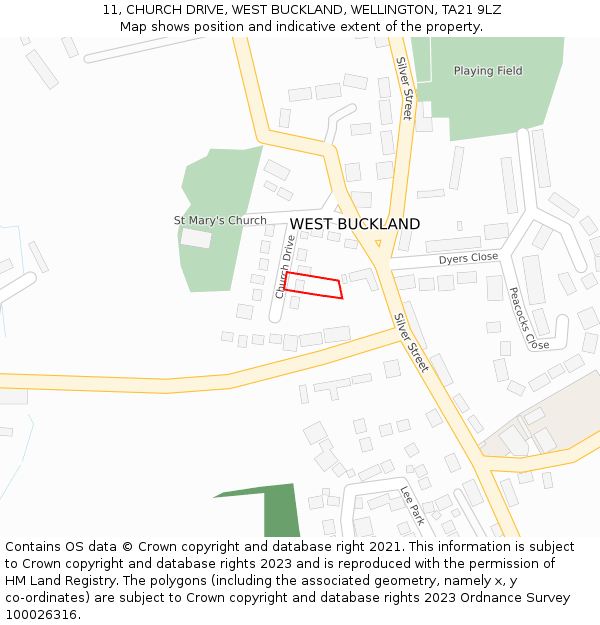 11, CHURCH DRIVE, WEST BUCKLAND, WELLINGTON, TA21 9LZ: Location map and indicative extent of plot