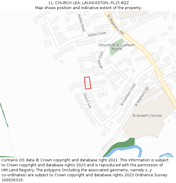 11, CHURCH LEA, LAUNCESTON, PL15 8QZ: Location map and indicative extent of plot