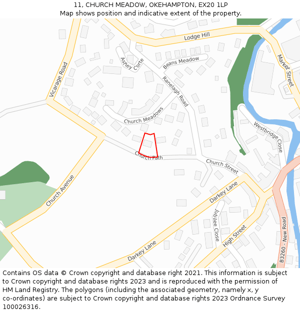 11, CHURCH MEADOW, OKEHAMPTON, EX20 1LP: Location map and indicative extent of plot
