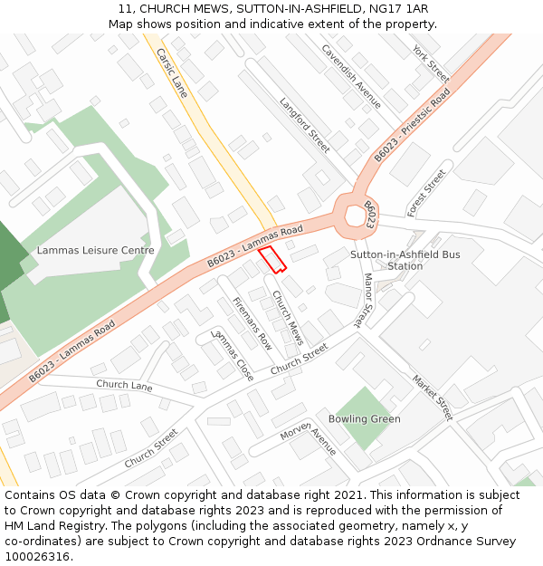 11, CHURCH MEWS, SUTTON-IN-ASHFIELD, NG17 1AR: Location map and indicative extent of plot